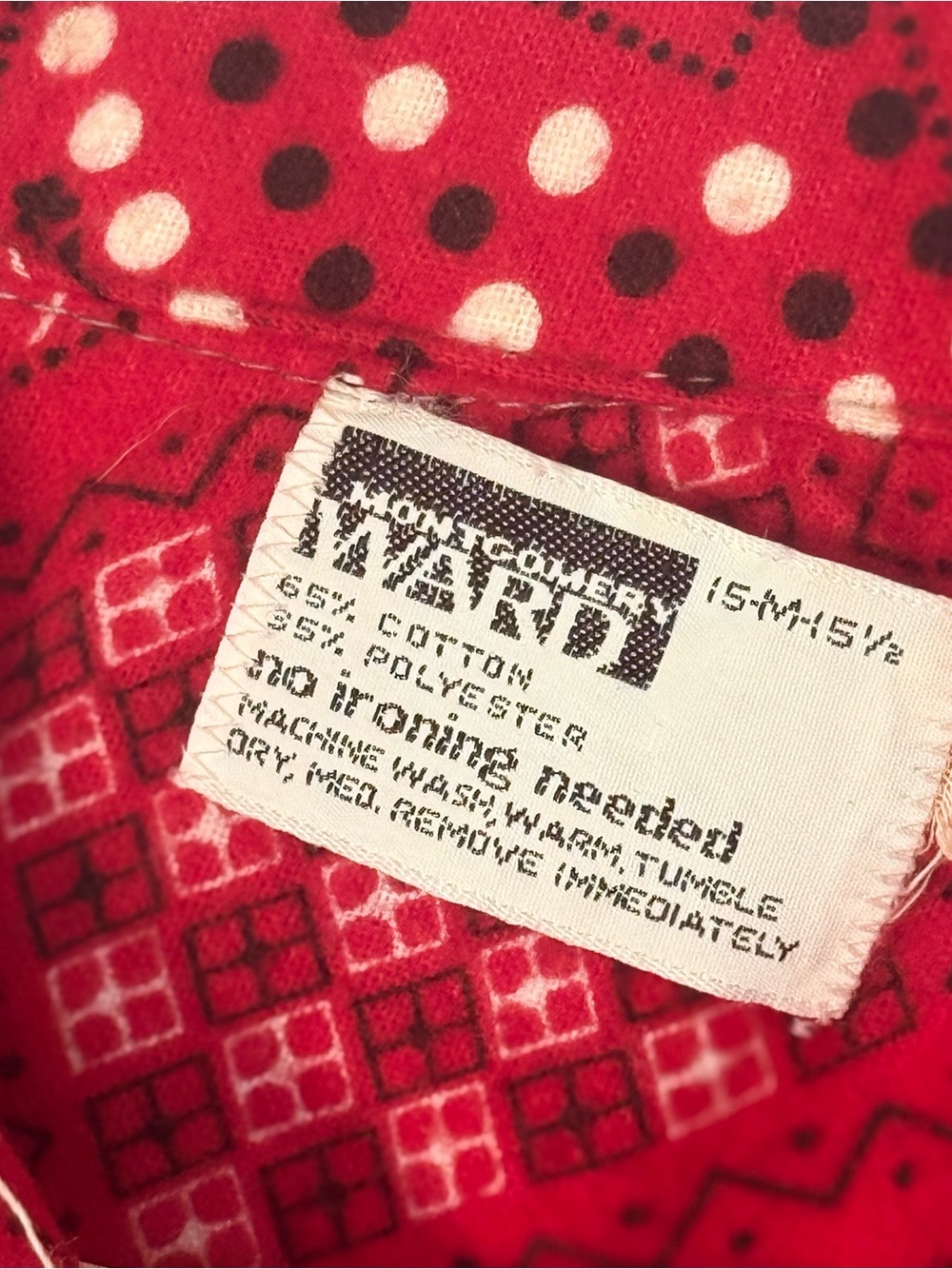 Vintage Montgomery Ward 1970s Red Pattern Disco Shirt Cotton/poly Flannel Snaps